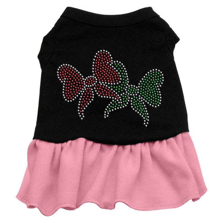 Christmas Bows Rhinestone Dress Black with Pink XS